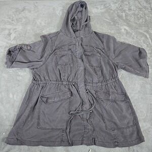 Torrid‎ Jacket Womens 2 Gray Hooded Drawstring Waist Snap Button Military Casual